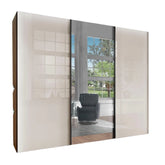 Monaco 3000 Bianco Oak Champagne Glass Triple Sliding Door Wardrobe with Mirror - Pendle Village Furniture